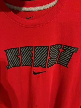 Nike Red Short Sleeve Tee with Black Graphic Swoosh